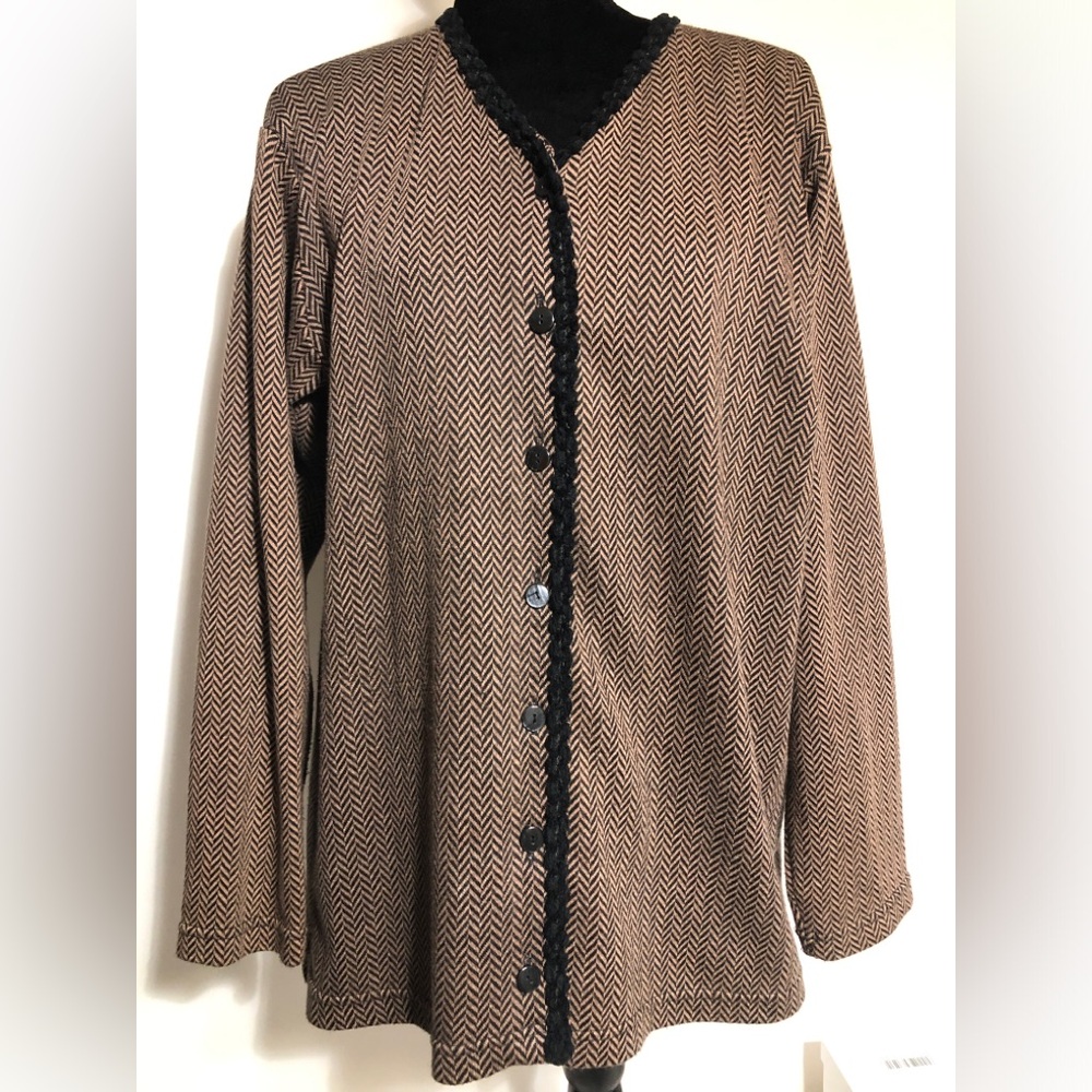 Vintage Ms Lee Women’s Brown Button Up Cardigan Sweater in Size Large
